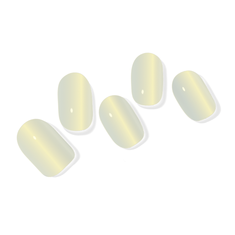 Soft iridescent yellow semi-cured gel wraps with a subtle blue shimmer, mimicking the radiance of a real pearl. This luminous shade adds a hint of elegance to your nails.