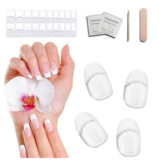 Sticker sheet of French Tip gel wraps in assorted sizes.
