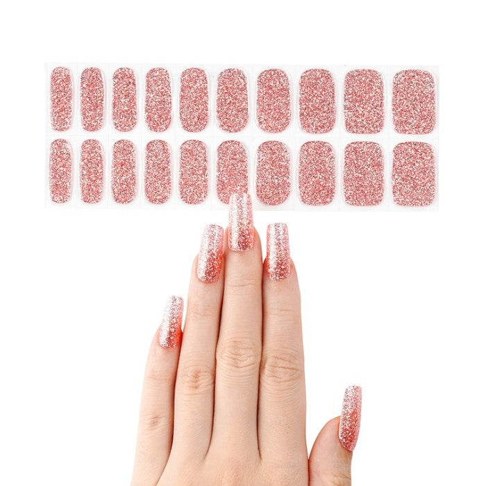 Sticker sheet displaying Glittering Rose gel wraps in assorted sizes.