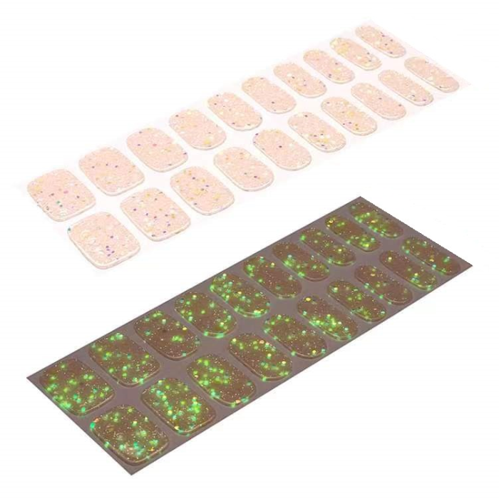 Sticker sheet of Super Shy semi-cured gel nail wraps in assorted sizes for easy application