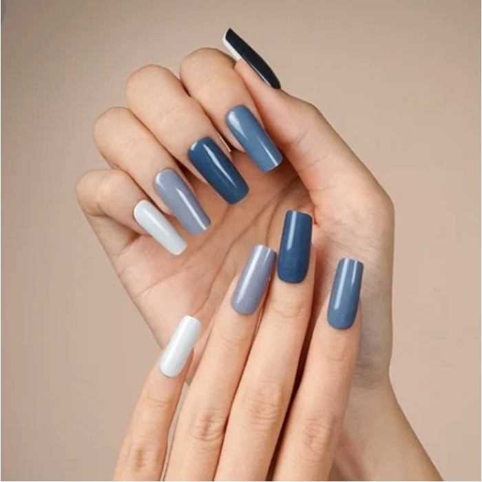Applied turquoise blue gel wraps with a glossy finish, delivering a lively and eye-catching manicure ideal for summer vibes.