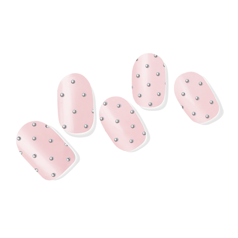Soft pastel pink semi-cured gel nail wraps with a subtle iridescent shimmer, evoking a whimsical fairytale charm.